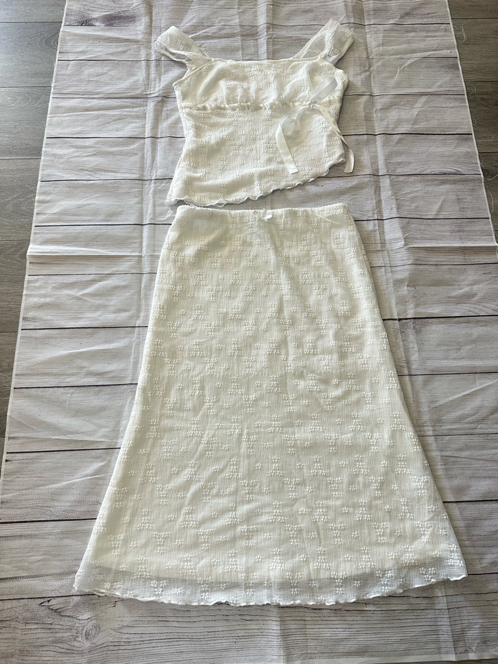Women’s SHEIN all white summer textured lace trim top elegant skirt set
